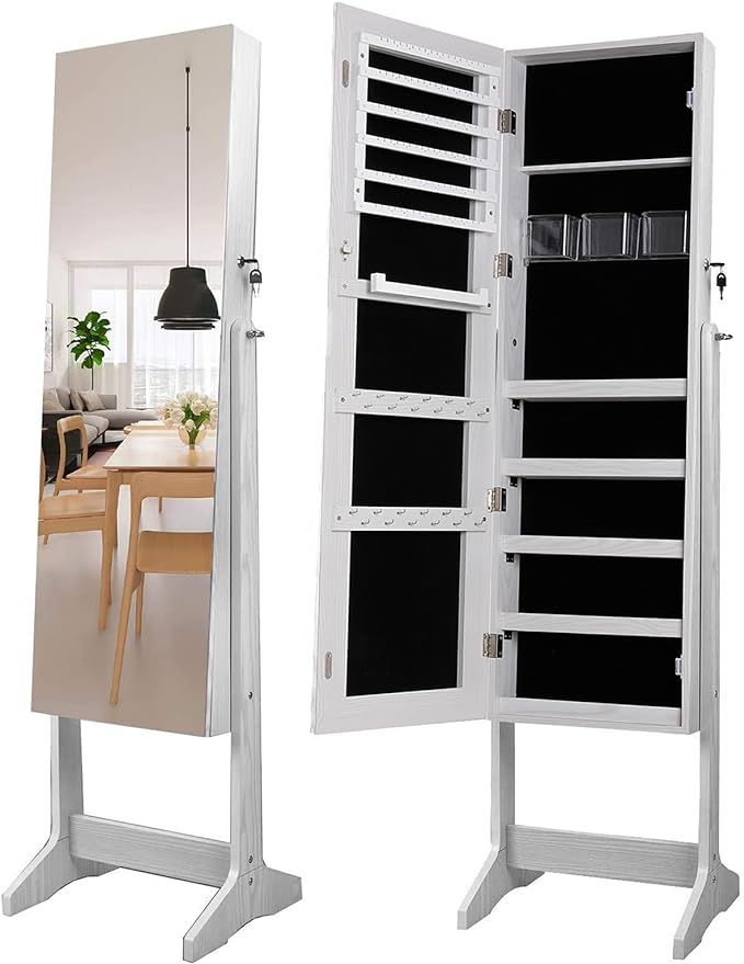AOOU Jewelry organizer with Mirror Full Length, Jewelry Mirror Cabinet Jewelry Armoire Standing S... | Amazon (US)