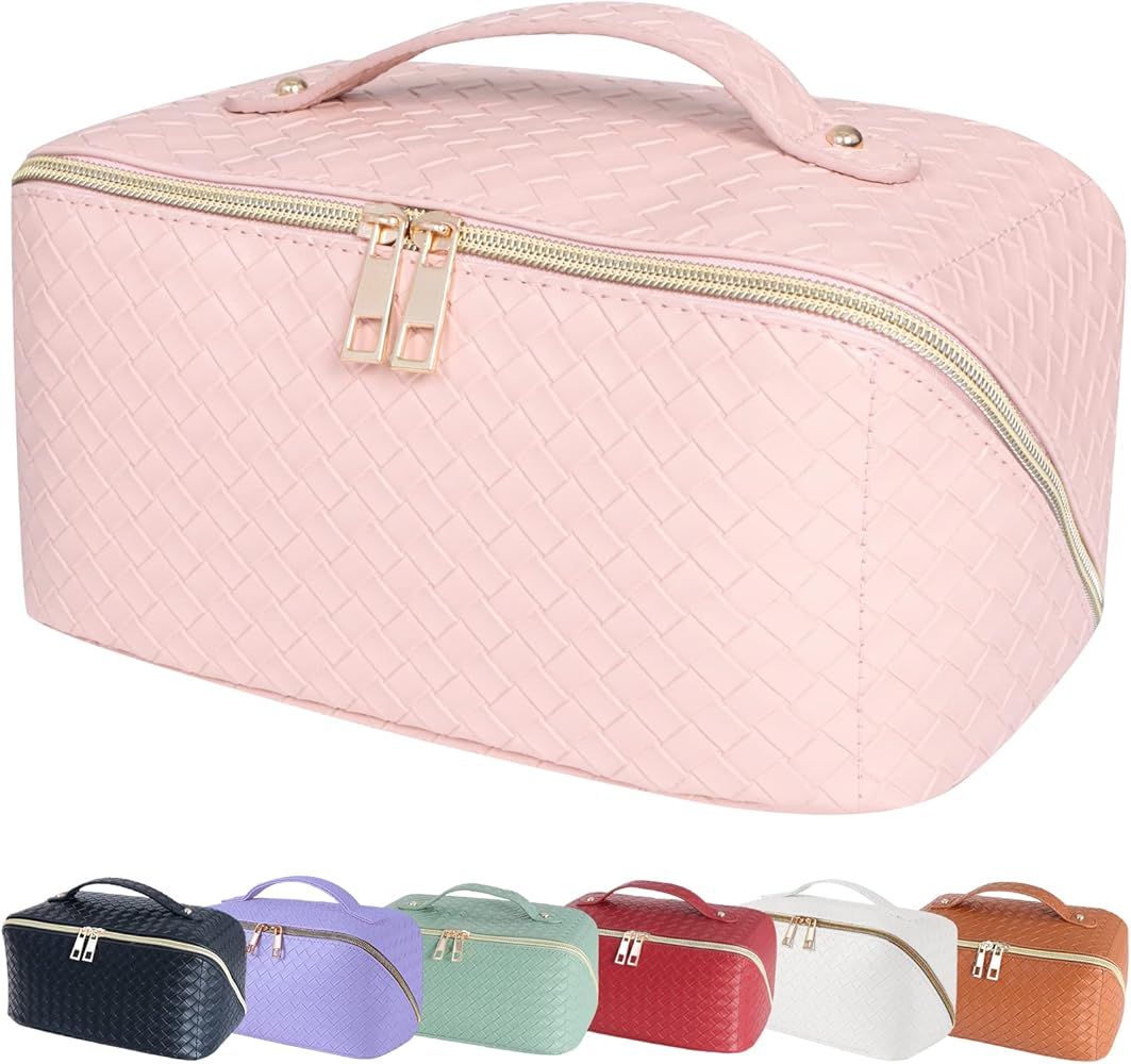 BELCOSD Large Capacity Travel Cosmetic Bag, Portable Makeup Bag Opens Flat for Easy Access | Wate... | Amazon (US)