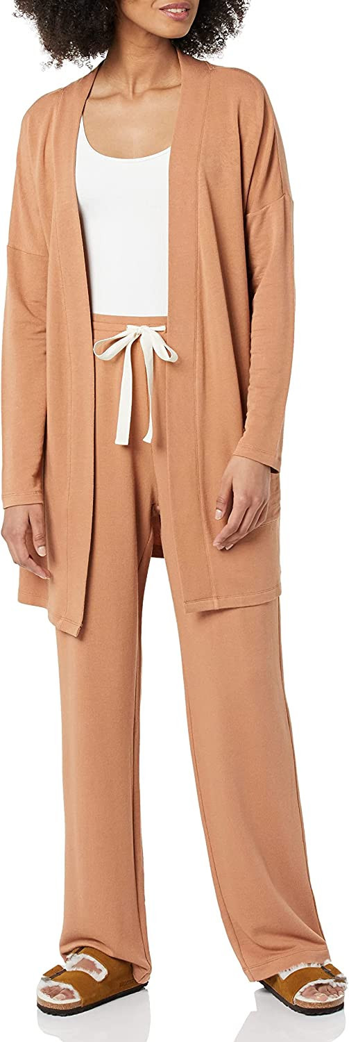 Amazon Essentials Women's Relaxed-Fit Lightweight Lounge Terry Open-Front Cardigan | Amazon (US)