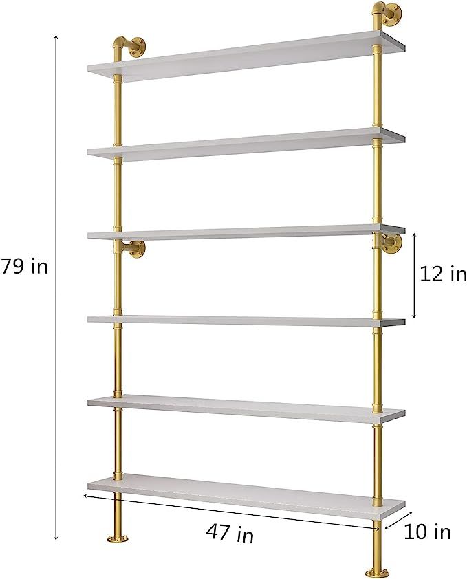 Industrial Pipe Shelves Rustic Wood Ladder Bookshelf Wall Mounted Shelf for Living Room Decor and... | Amazon (US)