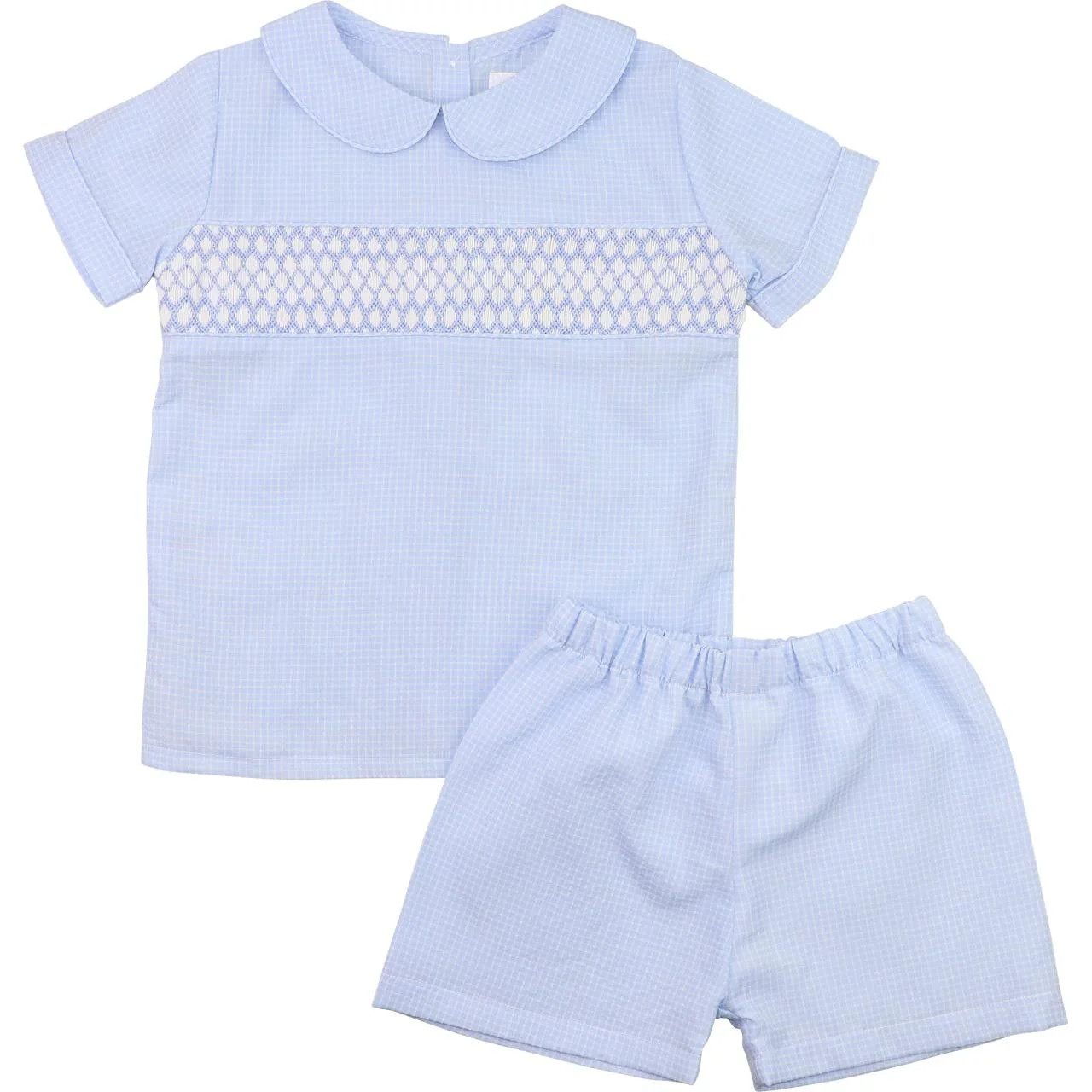 Blue Smocked Seersucker Short Set | Cecil and Lou