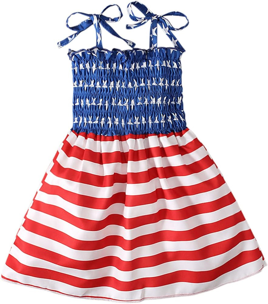 Toddler Girls American Flag Dress 4th of July Sundress Baby Sleeveless Strap Dresses Patriotic Ou... | Amazon (US)