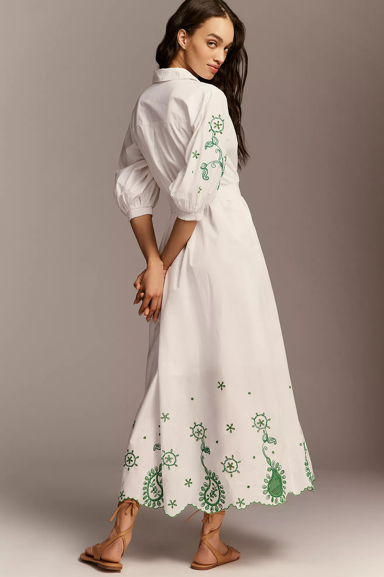 Maeve Mona Eyelet Long-Sleeve Maxi Dress | Anthropologie (US)