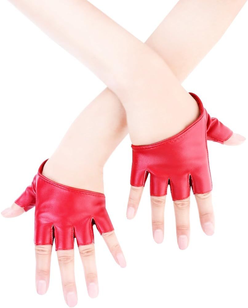 JISEN Women Half Palm Half Finger PU Leather Dancing Punk Gloves | Amazon (US)