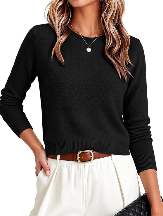 ANRABESS Women’s Fall Cropped Lightweight Sweaters | Long Sleeve Crew Neck Pullover Tops, Busin... | Amazon (US)