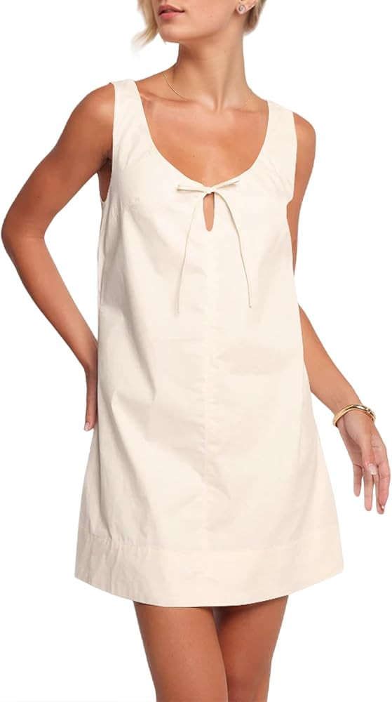 OLAPTA Women Sleeveless Summer Mini Tank Dress Tie Up Loose Fit Sundress Scoop Neck Casual Trendy... | Amazon (US)