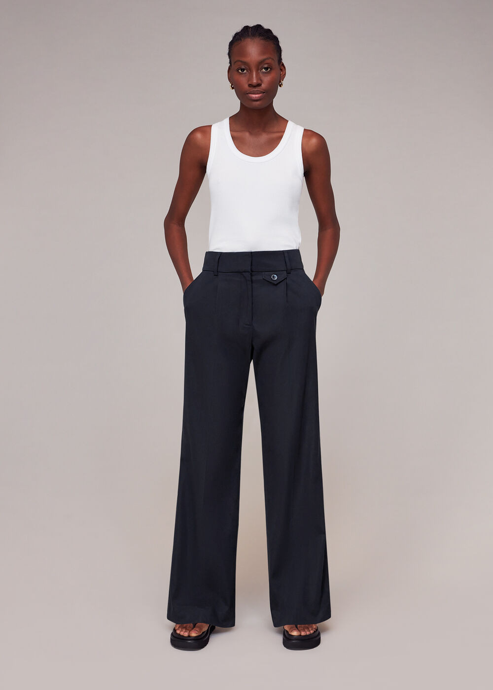 Navy Tess Full Length Trouser | WHISTLES | Whistles UK | | Whistles