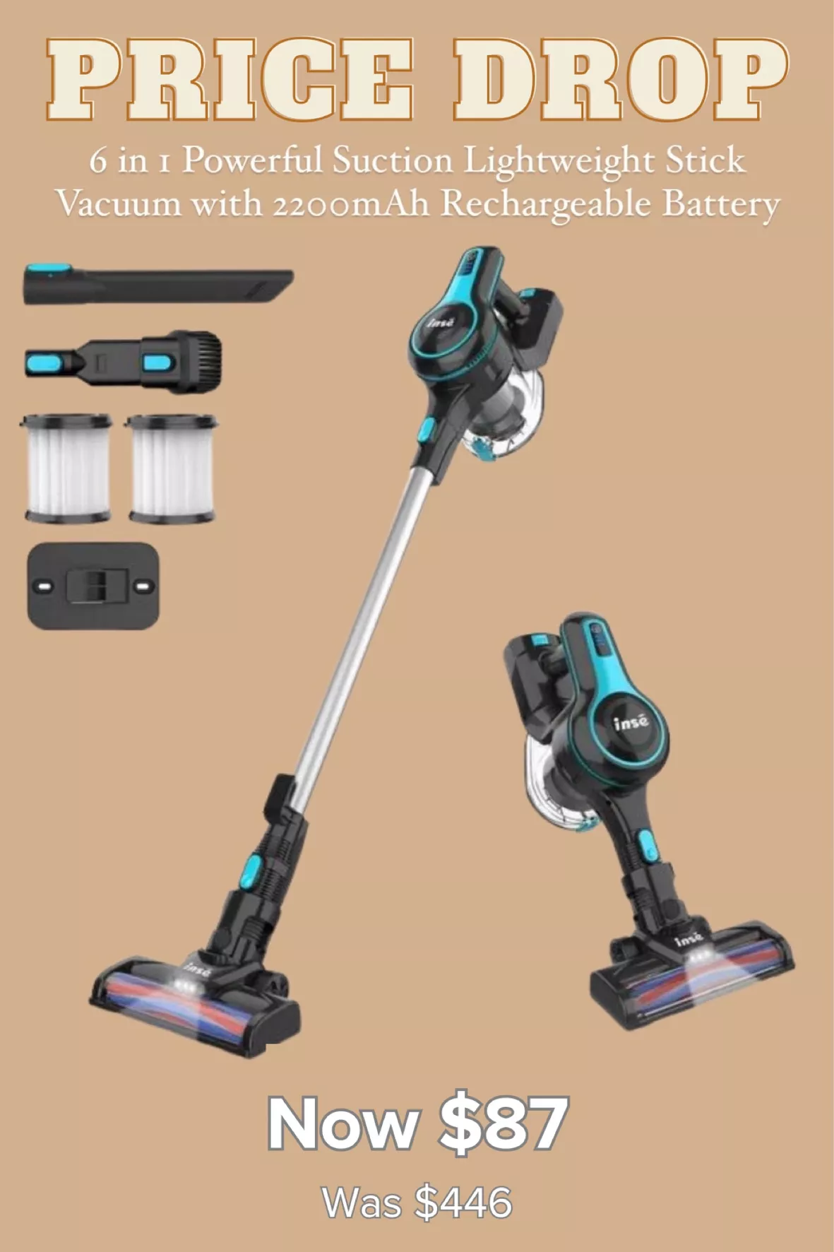 INSE Cordless Vacuum Cleaner, 6-in-1 Rechargeable Cordless Vacuum