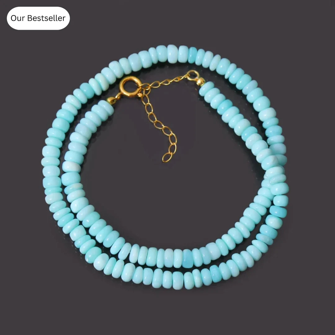 Blue Peruvian Opal Smooth Rondelle Beads Necklace, 6-6.5mm Opal Gemstone Bead Necklace, 18 Inches... | Etsy (US)