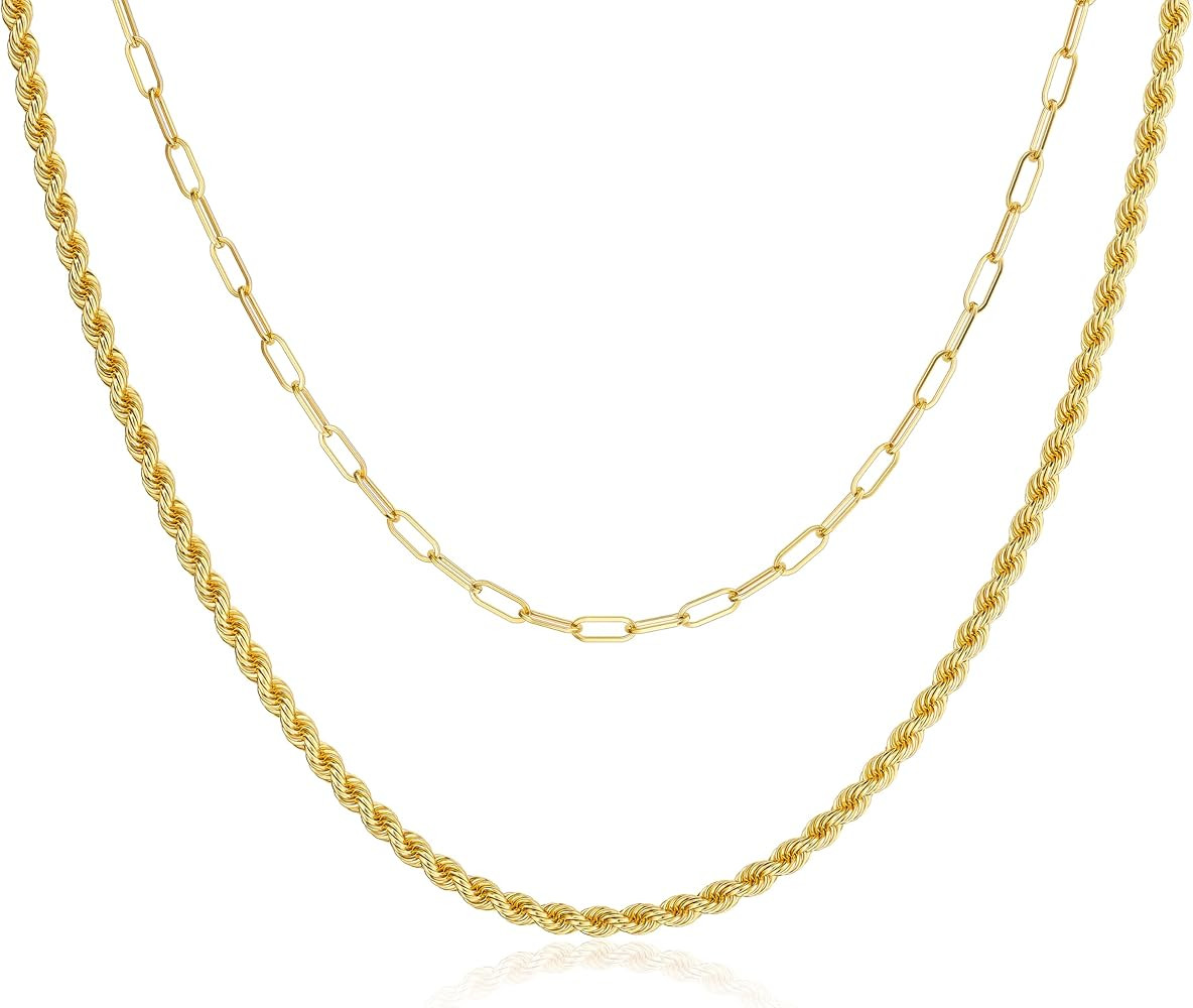 CHESKY Layered Necklaces for Women, 14K Gold Plated Chain Necklace Women Trendy Cuban Link Paperc... | Amazon (US)