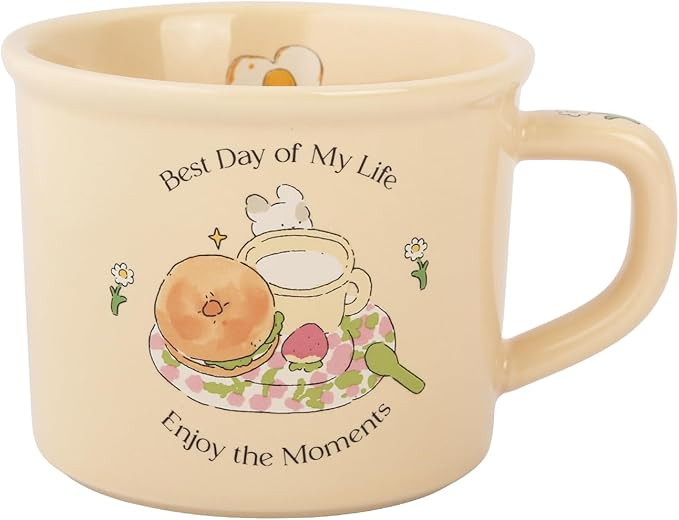 TREEWOO Cute Morning Coffee Mug 380ml/12oz Kawaii Bunny and Toast Bagel Household Ceramics Latte ... | Amazon (US)