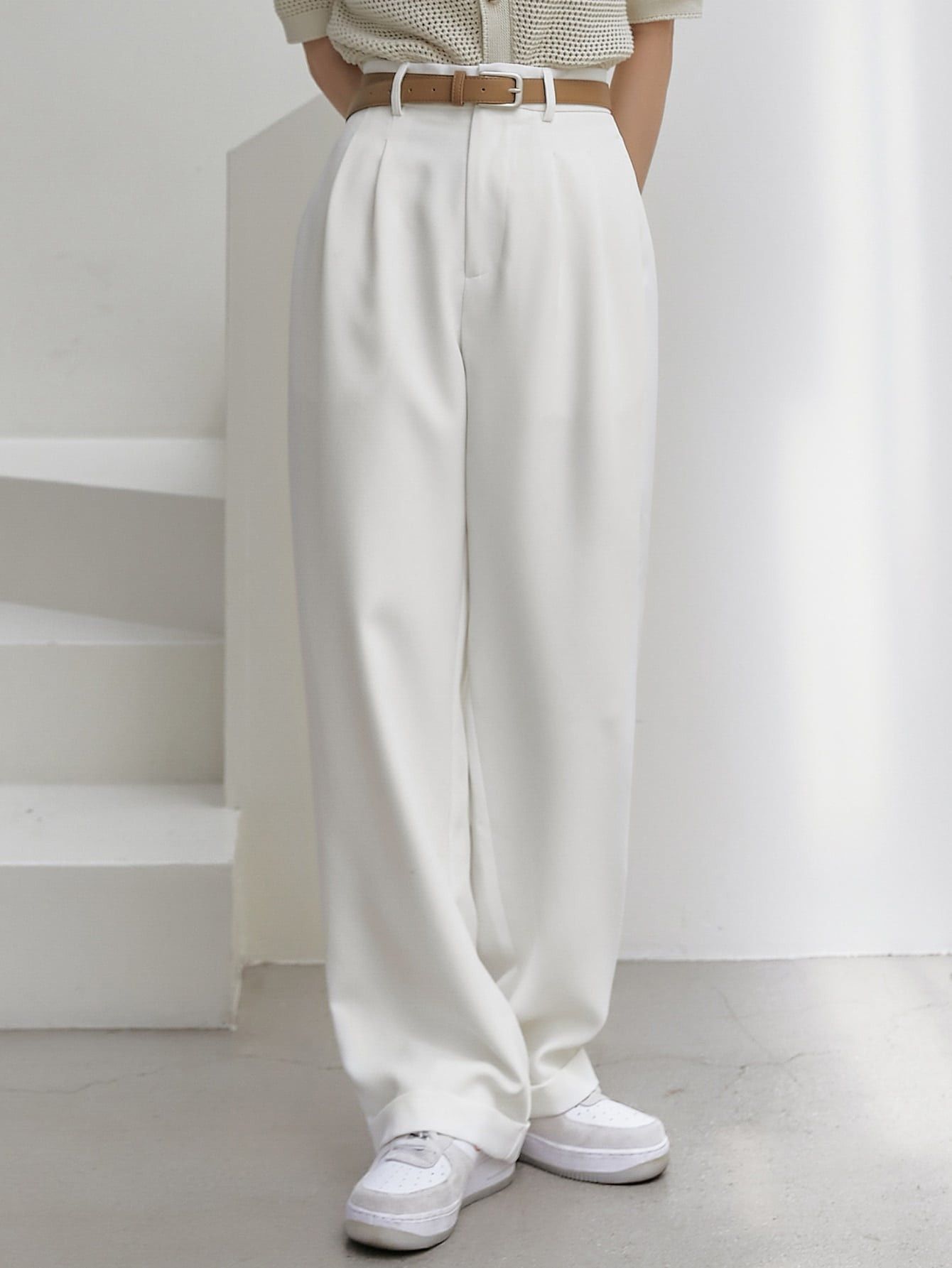 Dazy-Less High Waist Fold Pleated Pants Without Belt | SHEIN