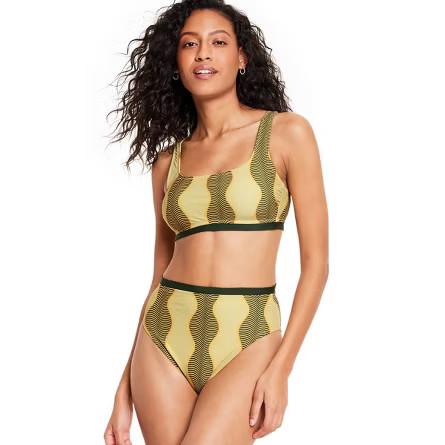 Women's Micro Wave Print High Leg Cheeky High Waist Bikini Bottom - Fe Noel x Target  Muted Lime ... | Target
