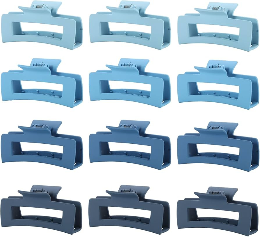 12 Pcs Blue Large Square Hair Claw Clips for Women, 4.3-Inch Matte Rectangle Claw, Strong Hold No... | Amazon (US)