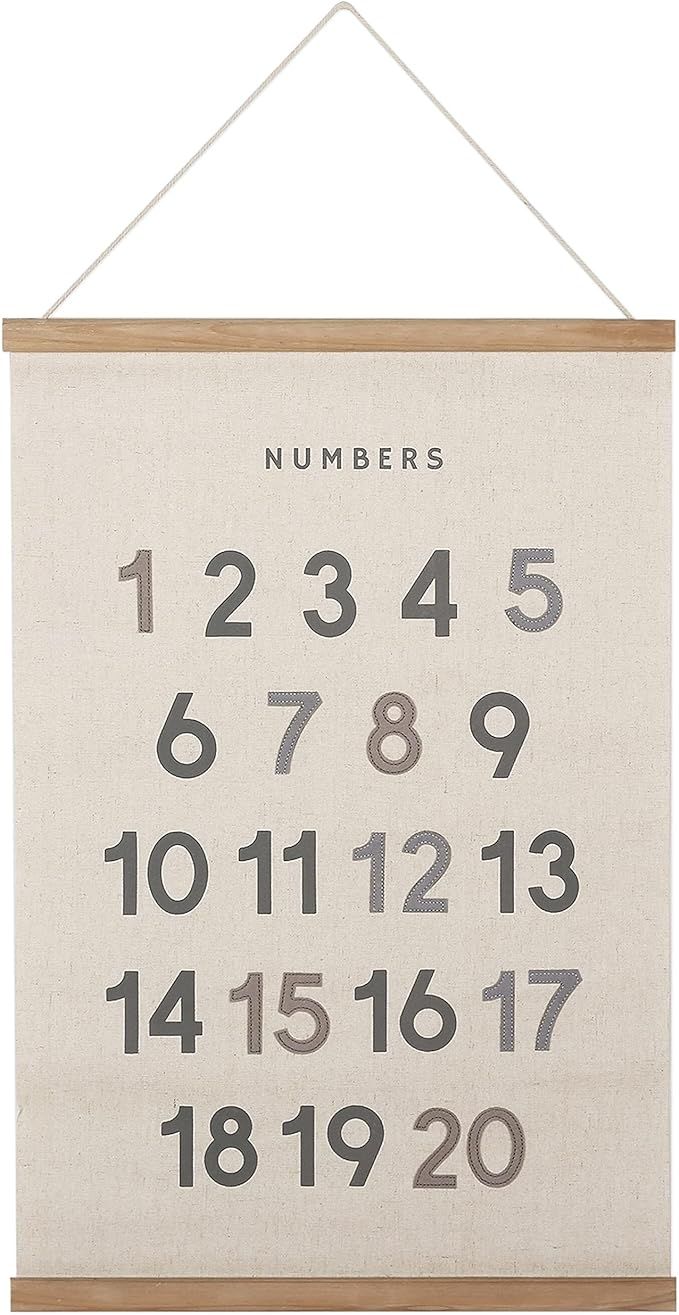 Bon et Beau 16 x 24 Inch Embroidered Number Poster with Wood Poster Hanger - Neutral Gray Wall D... | Amazon (US)