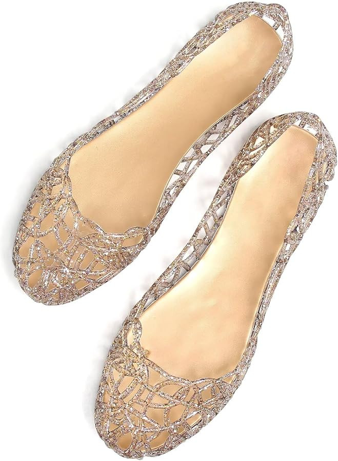 Stunner Women's Beach Jelly Shoes Slip On Crystal Summer Soft Hollow Ballet Flats | Amazon (US)