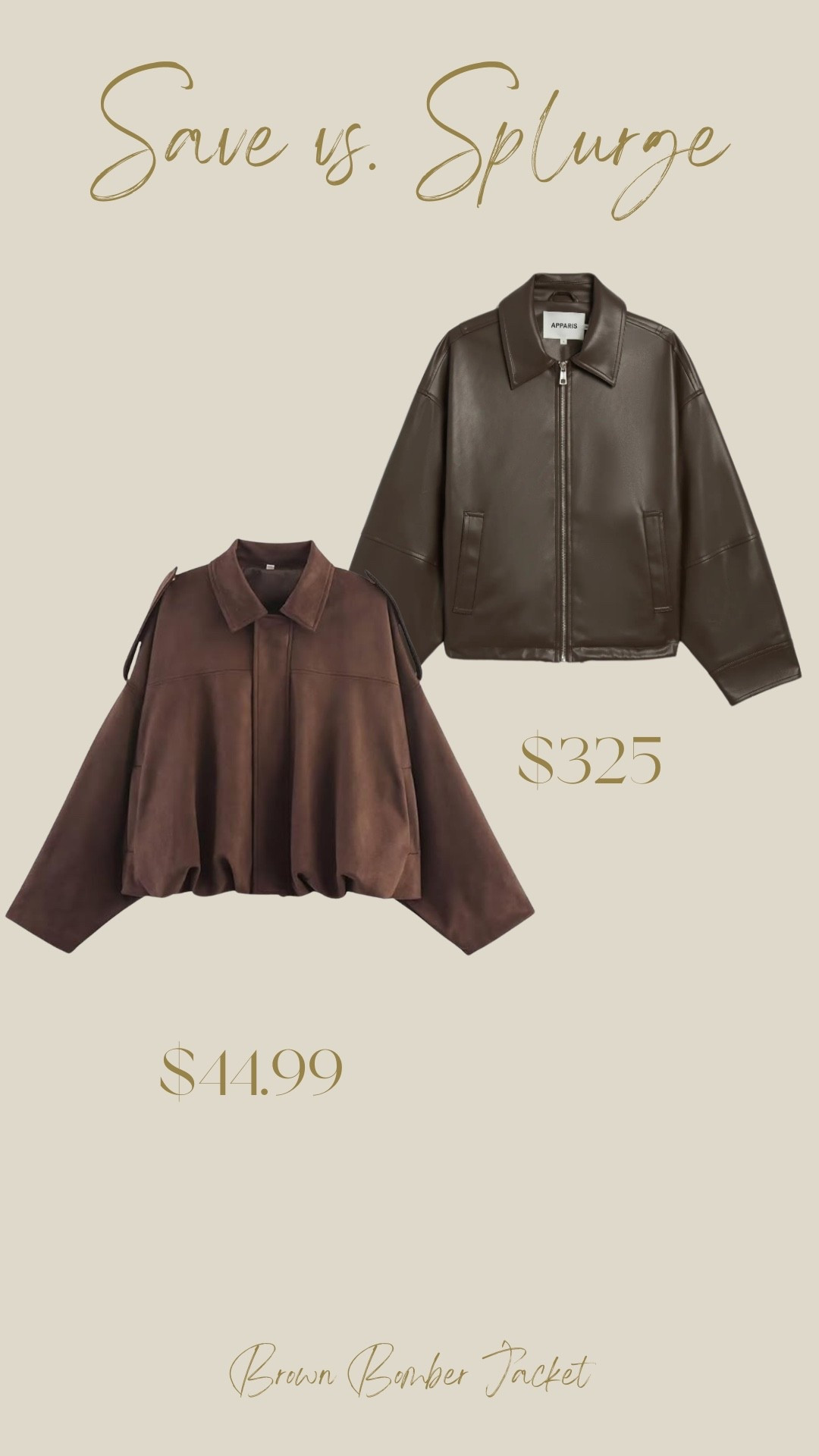 You can purchase this Apparis Brown Leather Bomber Jacket for $325 orrr this one from Amazon for $44.99.

#LTKSeasonal