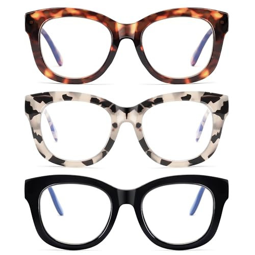 LADEESSE Readers for Women Oprah Style 3 Pack Square Oversized Reading Glasses with Spring Hinge Blue Light Blocking Ladies (Black+Grey+Tortoiseshell, 1.75, x) | Amazon (US)