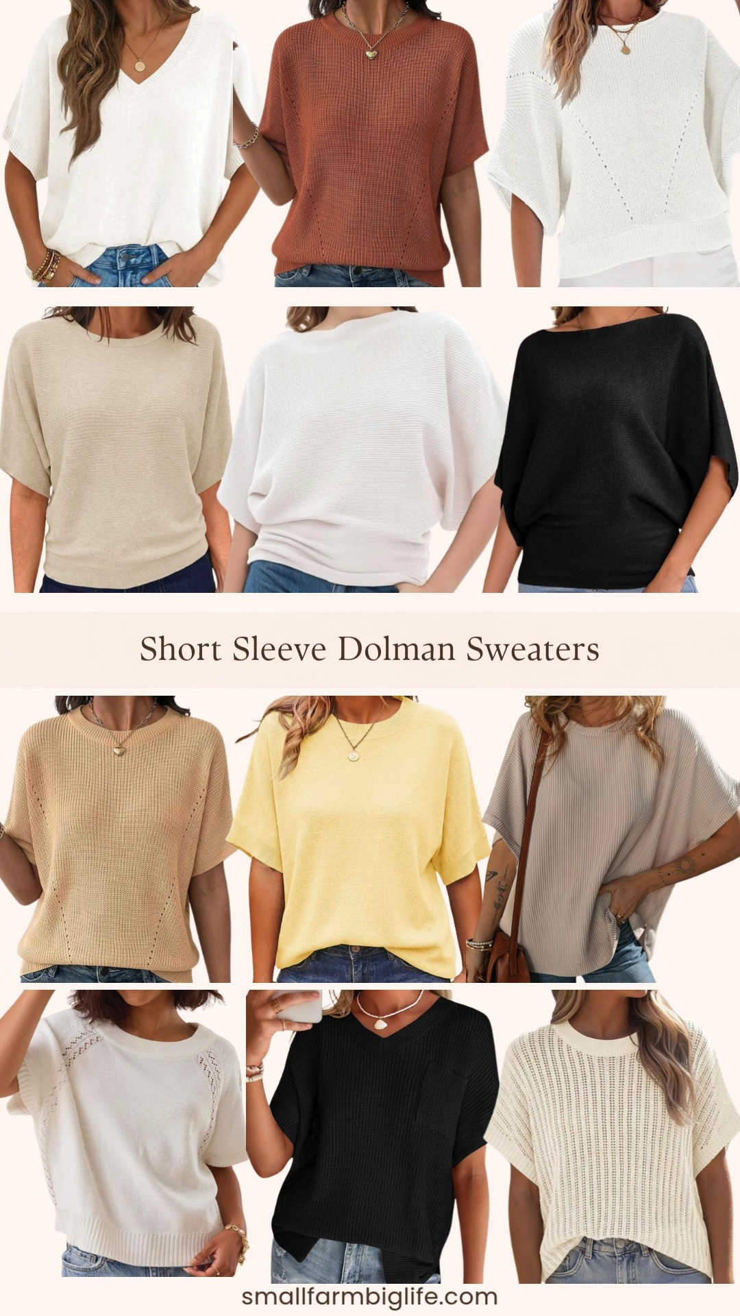 Short sleeve dolman and batwing sweaters are one of my favorite summer wardrobe finds because they are lightweight, effortless, and so much more elevated than a basic tee. Amazon has so many beautiful options right now in classic white, soft beige, cinnamon, light yellow, and black, in everything from V neck and boat neck to crew neck and crochet styles. They look amazing tucked into high waisted shorts or wide leg pants and the oversized batwing silhouette is universally flattering for every body type. These are the kinds of tops you will reach for all summer long. Tap to shop! 

 #LTKgrwm #LTKootd #LTKOver40