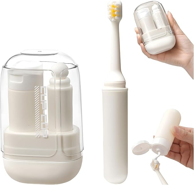 3 in 1 Travel Toiletries Set, Portable Travel Toothbrush with Toothpaste Dispenser & Mouthwash Cu... | Amazon (US)