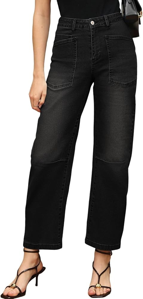 EVALESS Womens Baggy Barrel Jeans High Waisted Wide Leg Boyfriend Denim Ankle Pants | Amazon (US)