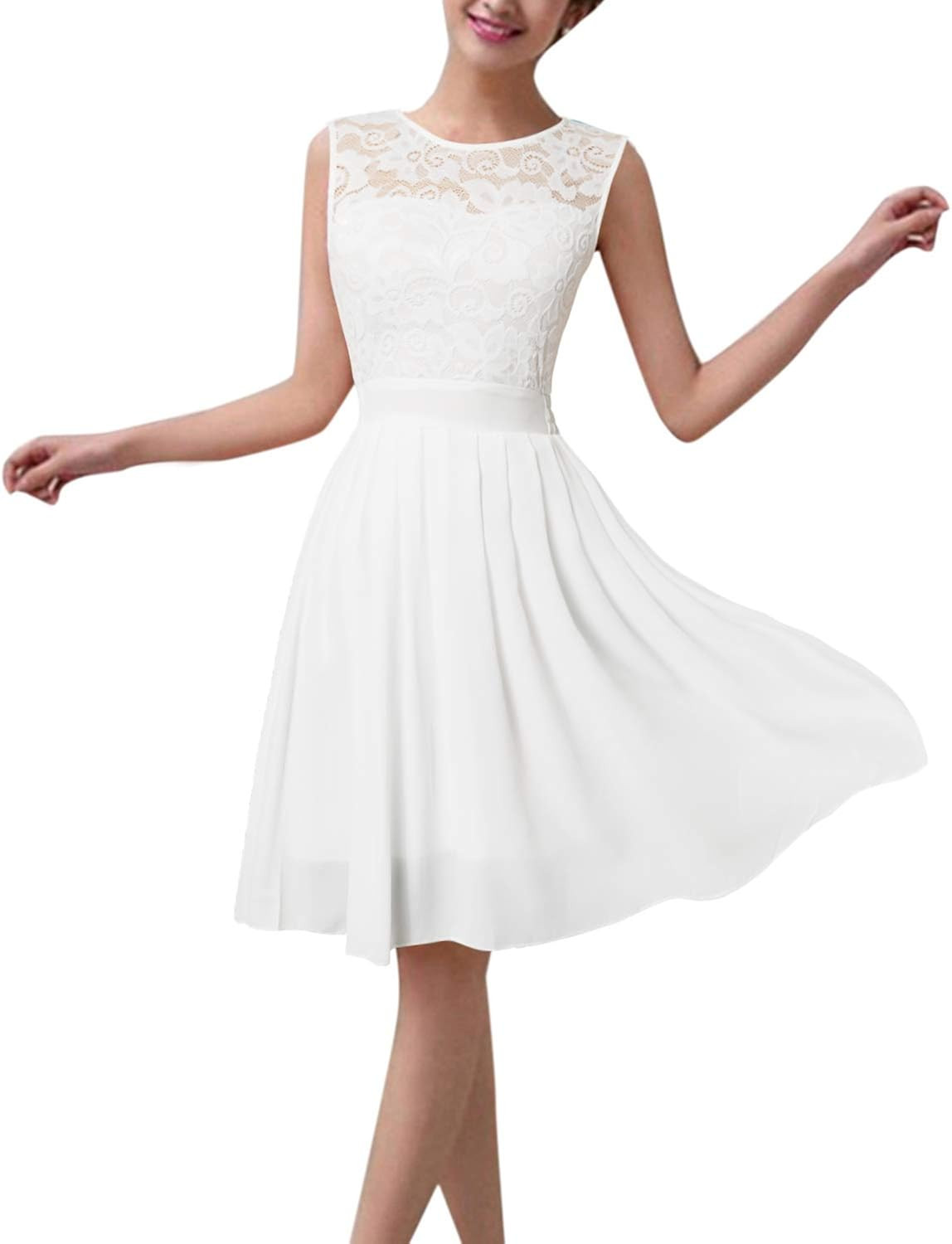 ZANZEA Women's Floral Lace Short Bridesmaid Dresses A Line Chiffon Skater Cocktail Evening Weddin... | Amazon (US)