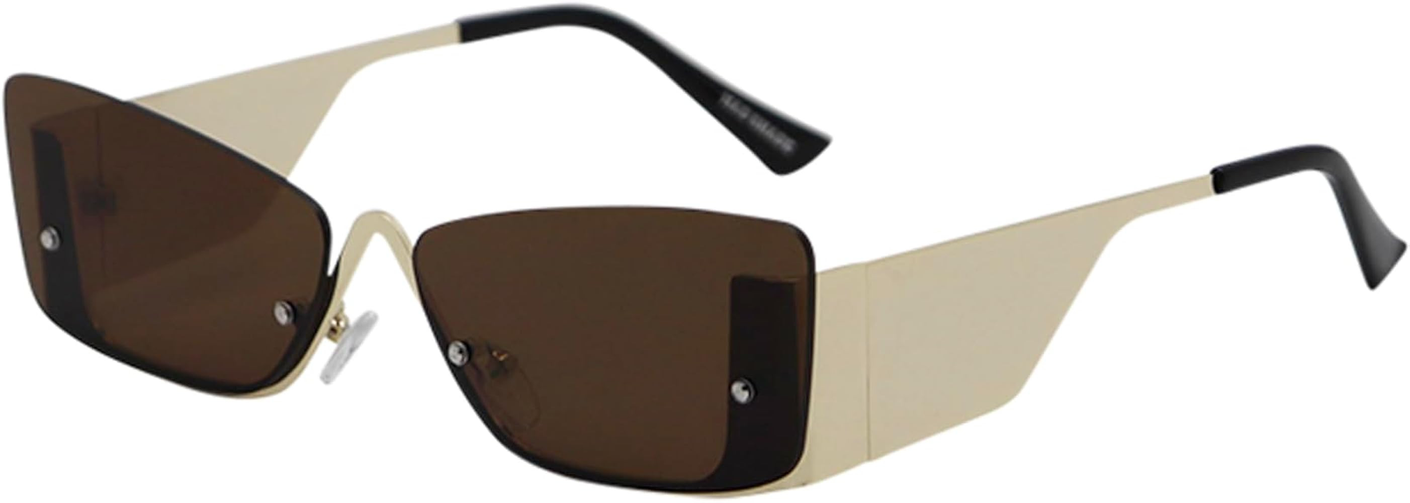 Mad Shade Sunglasses for Men & Women, Futuristic Cat Eye Shield Sleek Seamless Amber Lens, Trendy... | Amazon (US)