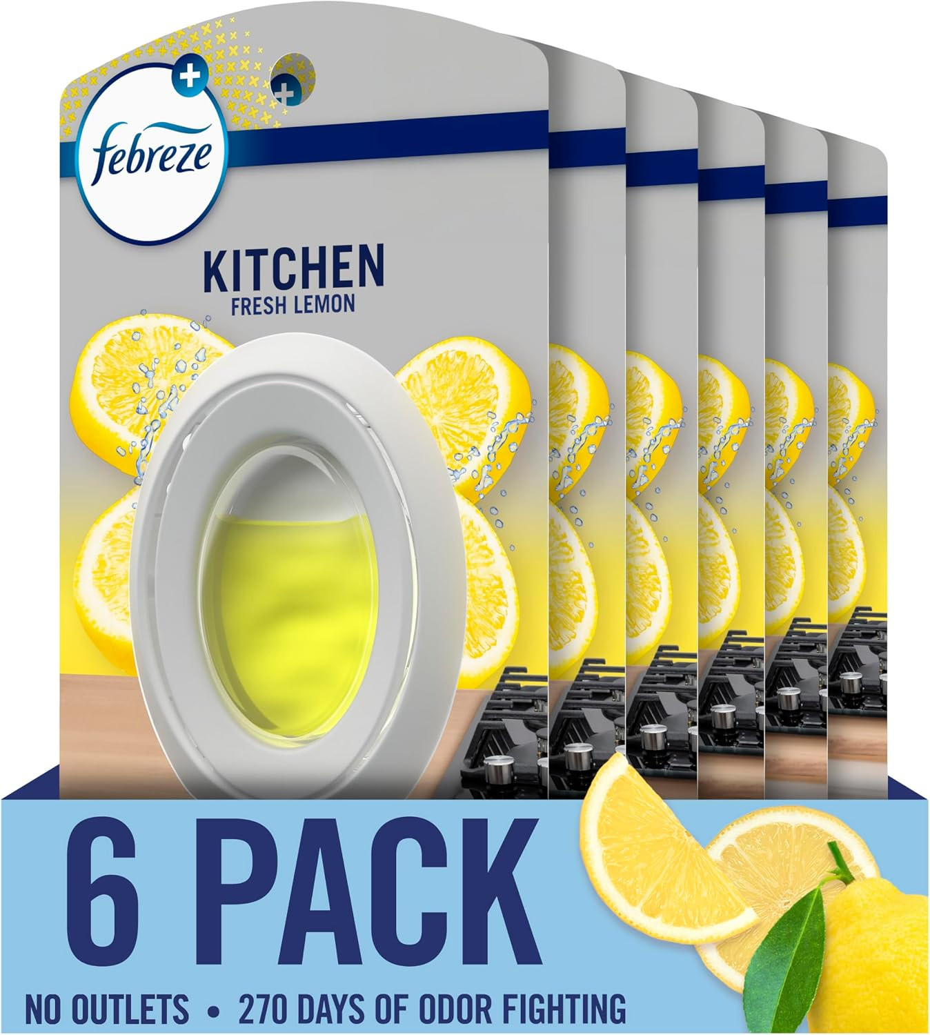 Febreze Kitchen Air Freshener, Odor-Fighting, Plug In Alternative, Air Fresheners for Home and Bathroom and Kitchen, Closet Air Fresheners, Fresh Lemon Scent, 6 Count | Amazon (US)