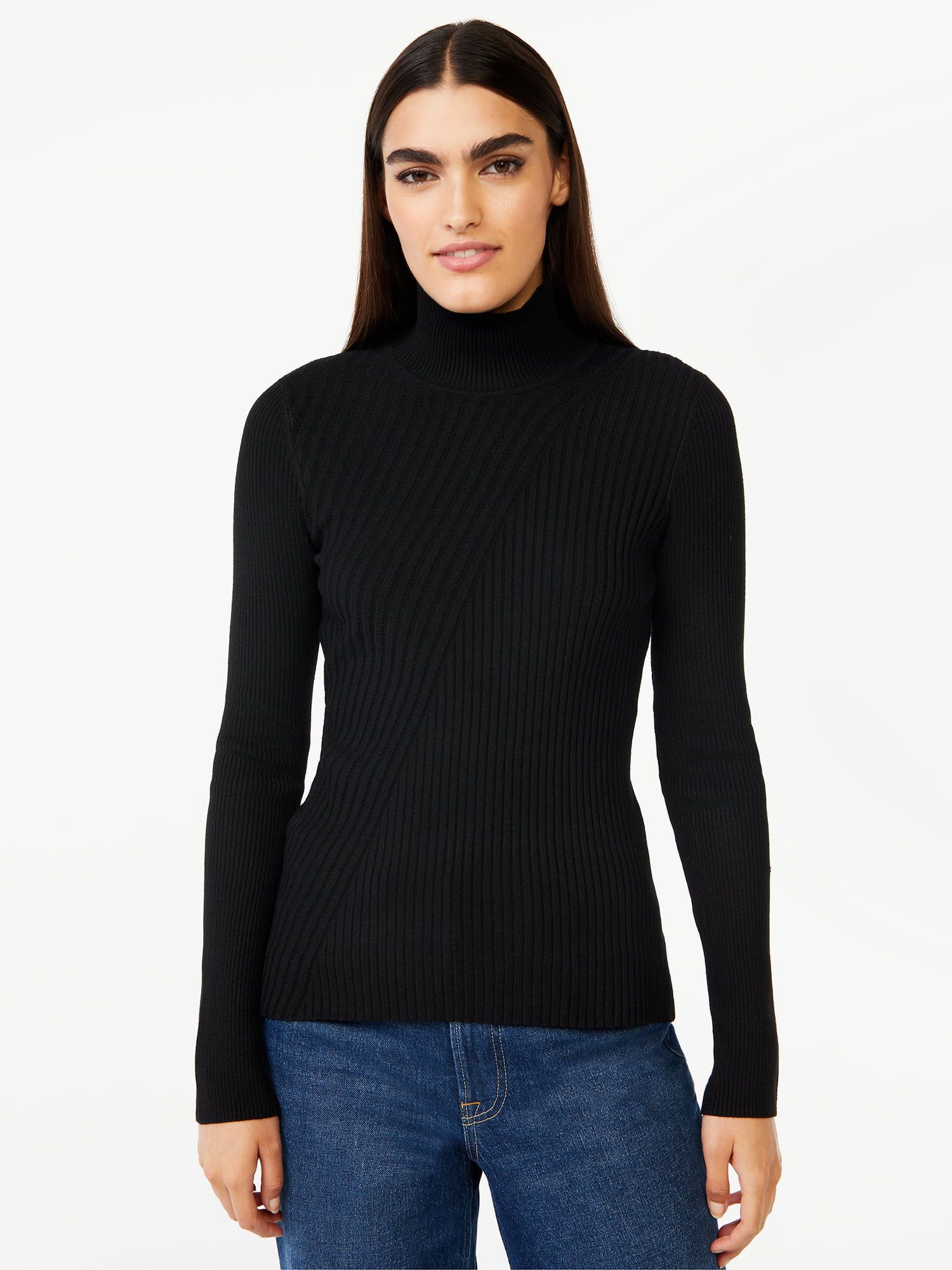 Free Assembly Women’s Diagonal Stitch Turtleneck Sweater - Walmart.com | Walmart (US)