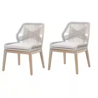 Benjara Brown and Gray Fabric Dining Chair with Woven Rope Back (Set of 2) BM241895 - The Home De... | The Home Depot