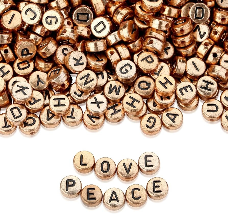 ZHIYUXI 1500PCS Letter Beads Acrylic Black Letters Gold Round Beads for Friendship Bracelets 4x7m... | Amazon (US)