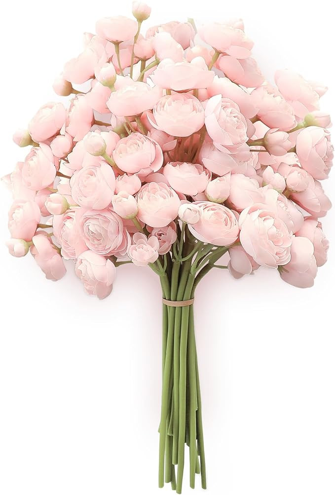 Floroom Ranunculus Artificial Flowers 18 Pcs Blush Faux Silk Mini Ranunculus Bulk Fake Wedding Fi... | Amazon (US)