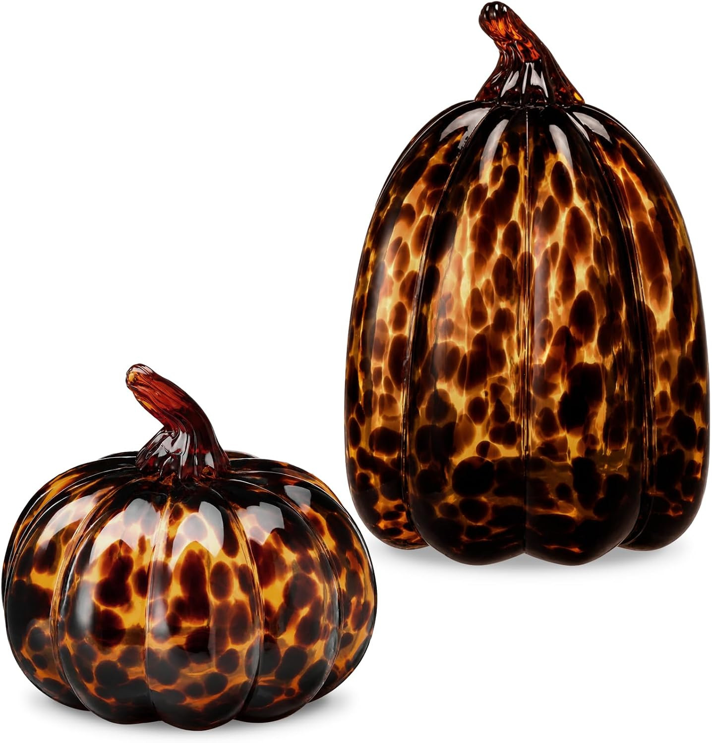 2 Pcs Tortoiseshell Glass Pumpkin Halloween Decor, Large, Small | Amazon (US)
