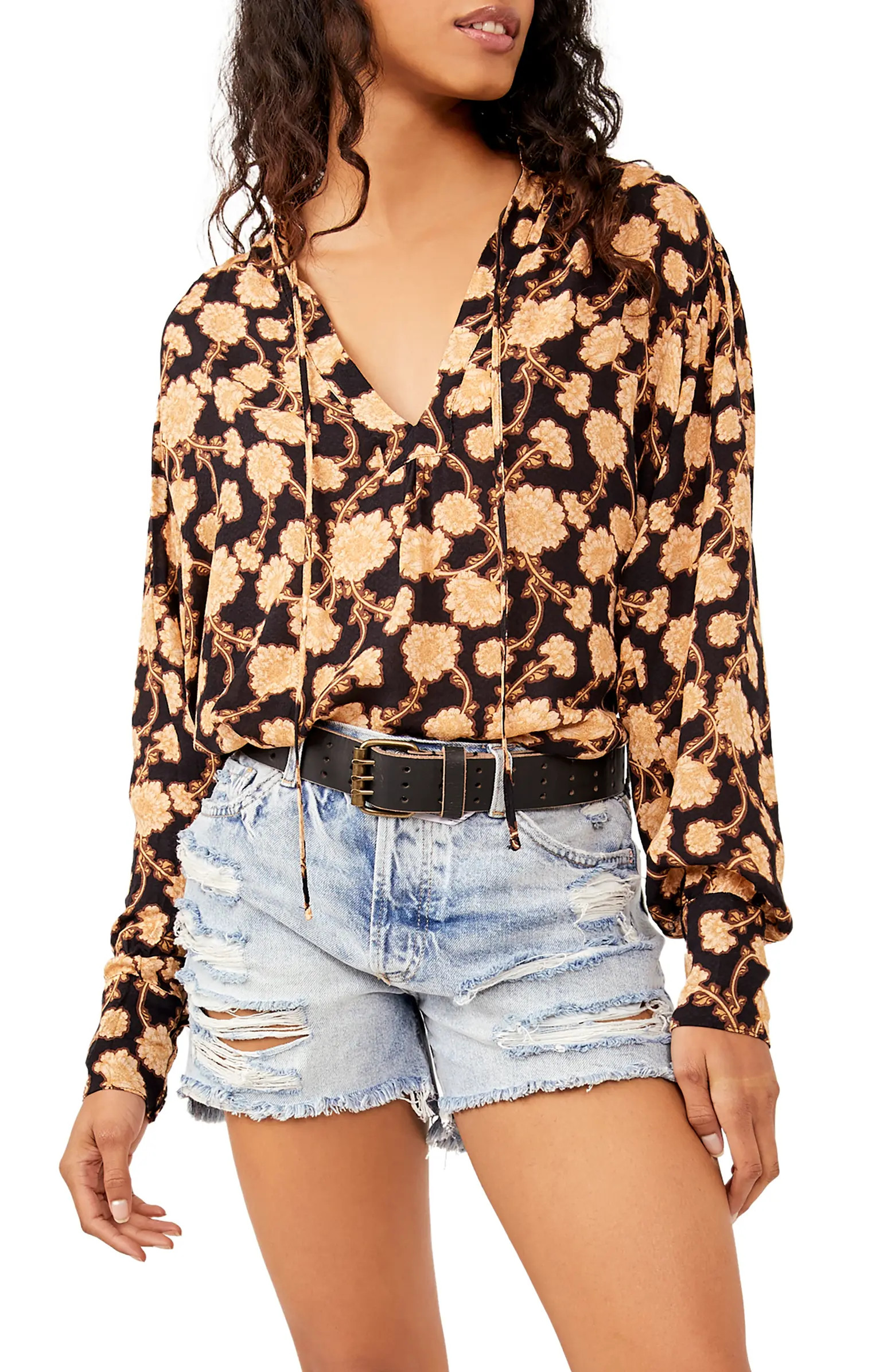 Free People Mia Floral Print Tie Neck Tunic Top | Nordstrom | Nordstrom