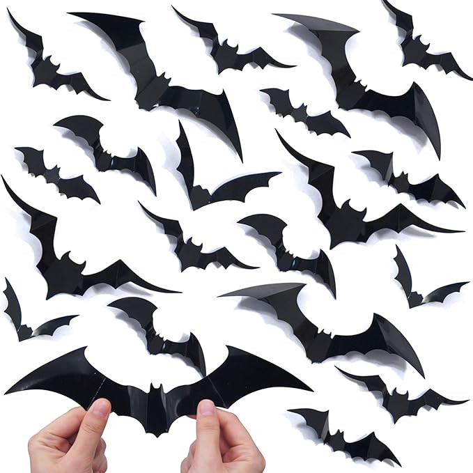 Ivenf Halloween Decorations Bat Wall Decals Stickers Decor 100 Pack, Extra Large 3D Bats Window D... | Amazon (US)
