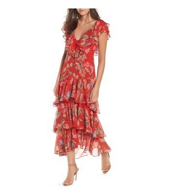 WAYF Chelsea Tiered Ruffle Maxi Floral Ruffle Dress Size S Red - NWT  | eBay | eBay US