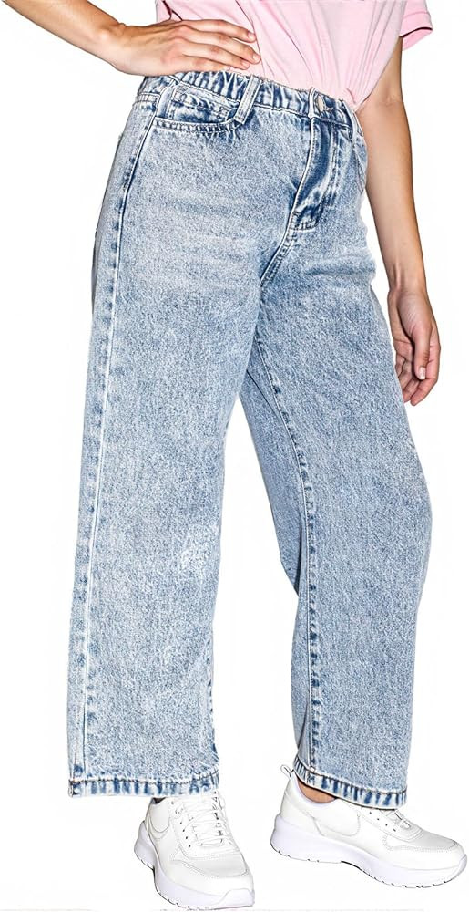 Girls Straight Leg Bootcut Ripped Baggy Jeans for 8-12 Y Old - Adjustable Stretch Waist Pull Up 5... | Amazon (US)