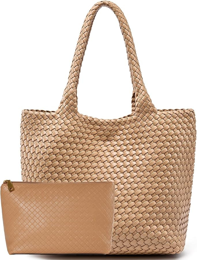 Woven Leather Handbags Large Woven Tote Bag for Women Fashion Woven Purse Vegan Leather Tote | Amazon (US)