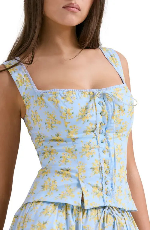 HOUSE OF CB Juana Broderie Anglaise Corset Top in Print Light Blue at Nordstrom, Size X-Large | Nordstrom