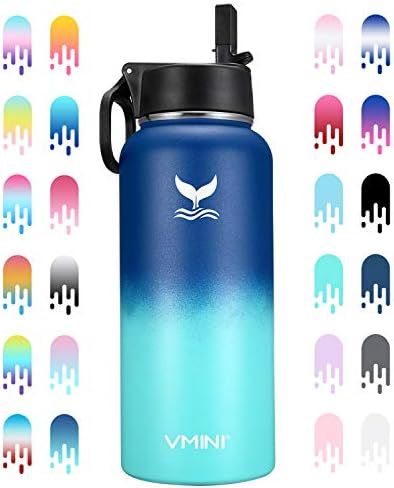 Vmini Water Bottle with New Wide Handle Straw Lid, Wide Mouth Vacuum Insulated 18/8 Stainless Ste... | Amazon (US)