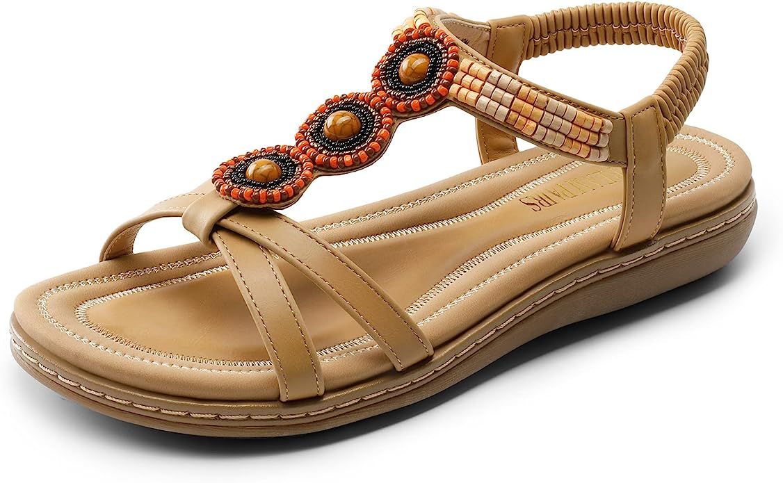 DREAM PAIRS Comfortable Dressy Summer Flat Sandals for Women, Cute Elastica Ankle Strap Ladies El... | Amazon (US)