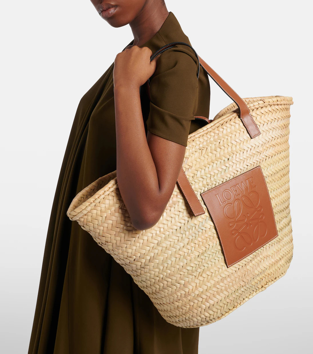 Large leather-trimmed basket tote | Mytheresa (UK)