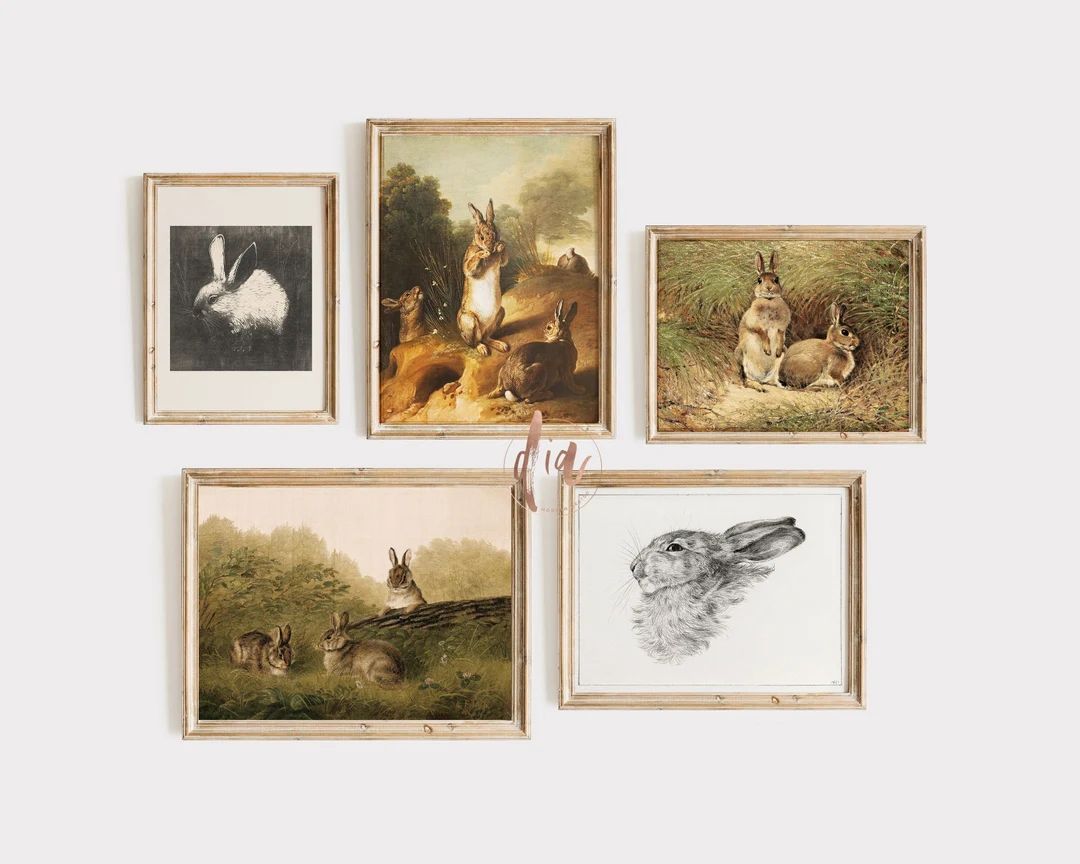 Vintage Bunny Print Set of 5 Easter Rabbit Wall Art Vintage - Etsy | Etsy (US)