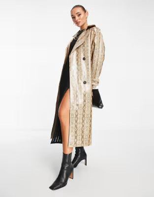 ASOS DESIGN snake print trench coat in tan | ASOS (Global)