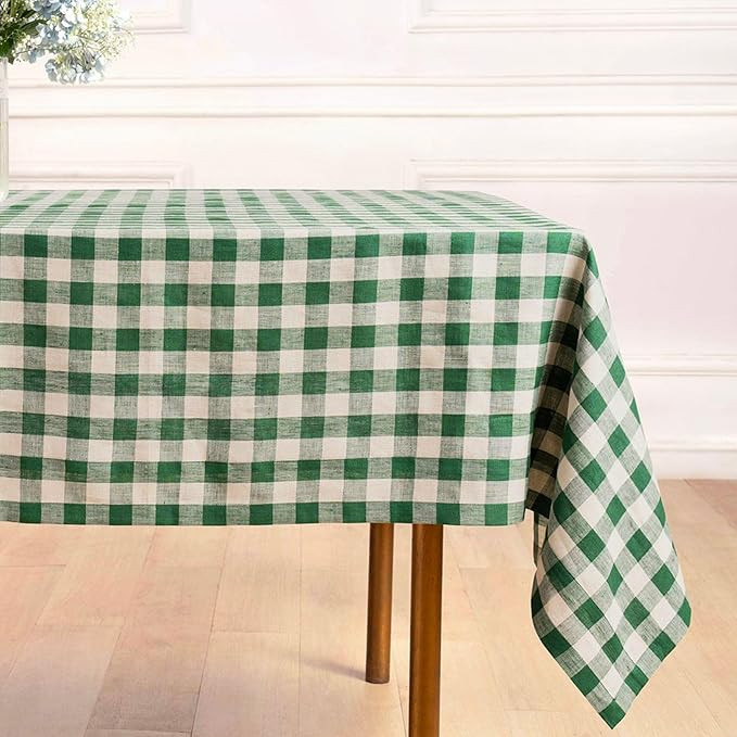 Solino Home Linen Tablecloth 60 x 90 Inch - Green and Natural 100% Pure Linen Buffalo Check Recta... | Amazon (US)