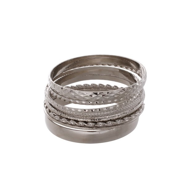 Time and Tru Women's Silver Tone Bangle Bracelet Set, 10-Piece | Walmart (US)