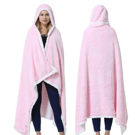 Wearable Blanket Thick Throw Fleece Hooded with Gloves Home Girl Hoodie Cloak-Light Pink | Walmart (US)