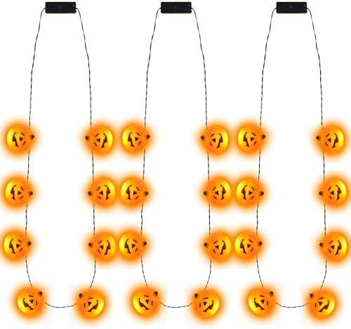 JOYIN 3 Pcs Halloween LED Necklace Pumpkin Shaped Jack o' Lantern Glowing Necklaces for Halloween... | Amazon (US)