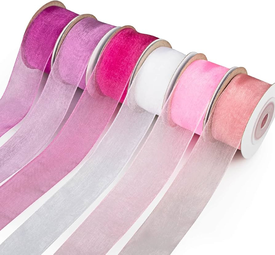 SOFIRE Valentines Day Ribbon Pink Ribbon Sheer Chiffon Ribbon Organza Ribbon for Gift Wrapping, 1... | Amazon (US)