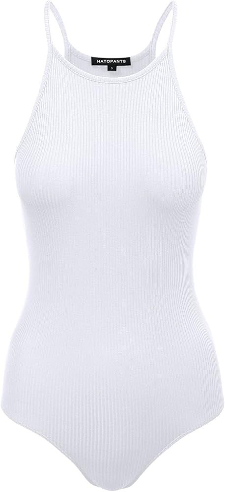 Women's Scoop V-Neck Racerback Sleeveless Tank Top Ribbed Cotton Halter Bodysuit | Amazon (US)